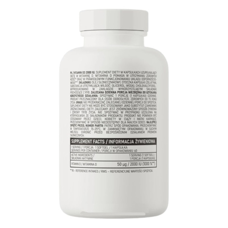 Витамин D для спорта OstroVit Vitamin D3 2000 IU 60 Caps