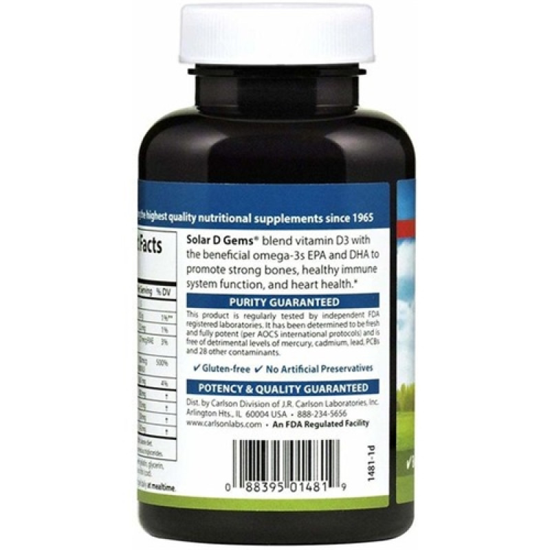 Вітамін D Carlson Labs Solar D Gems 4000 IU 120 Soft Gels