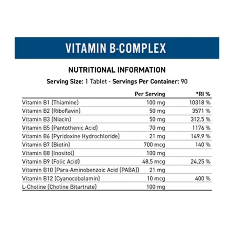 В комплекс Applied Nutrition Vitamin B Complex 90 Tabs