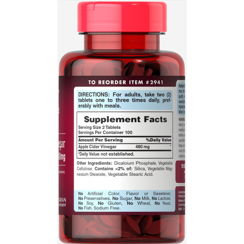 Яблучний оцет Puritan's Pride Apple Cider Vinegar 480 mg 200 Tabs