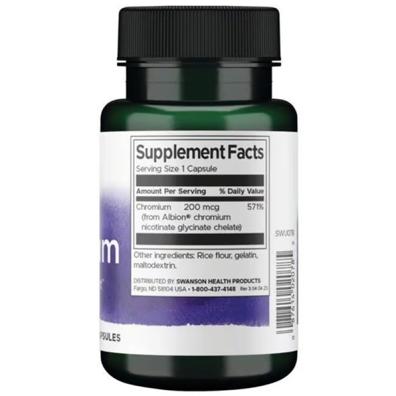 Мікроелемент Хром Swanson Chelated Chromium 200 mcg 180 Caps