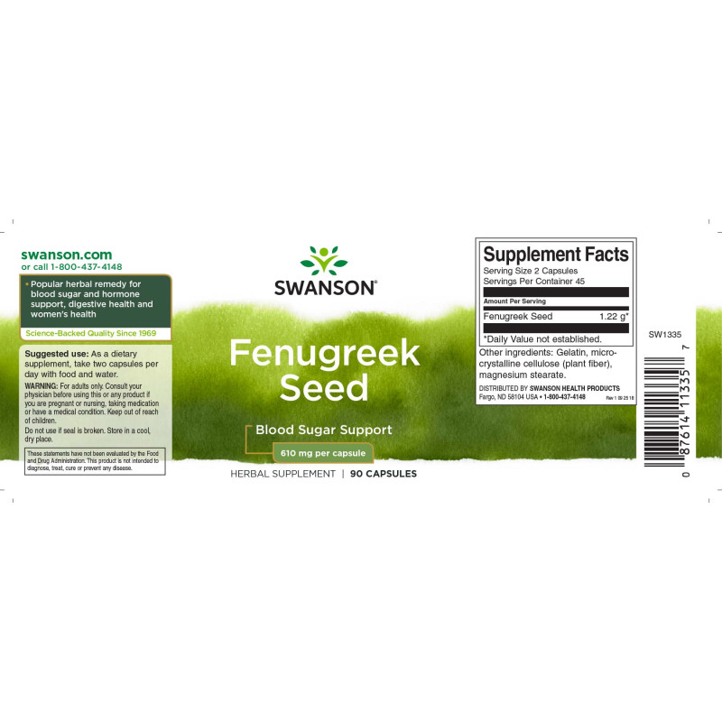 Пажитник Swanson Fenugreek Seed 610 mg 90 Caps