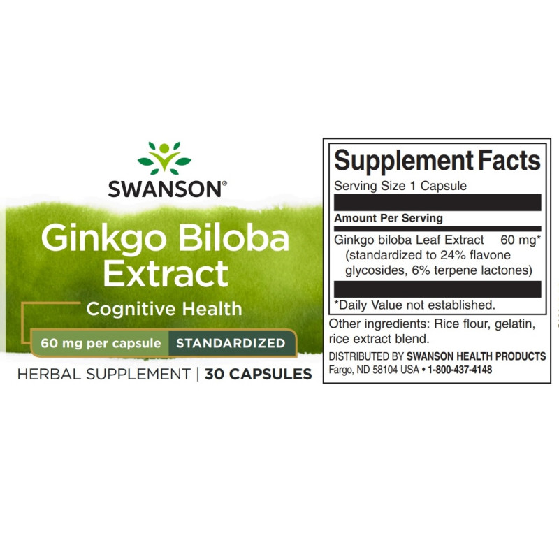 Гінкго Білоба Swanson Ginkgo Biloba Extract Standardized 60 mg 30 Caps
