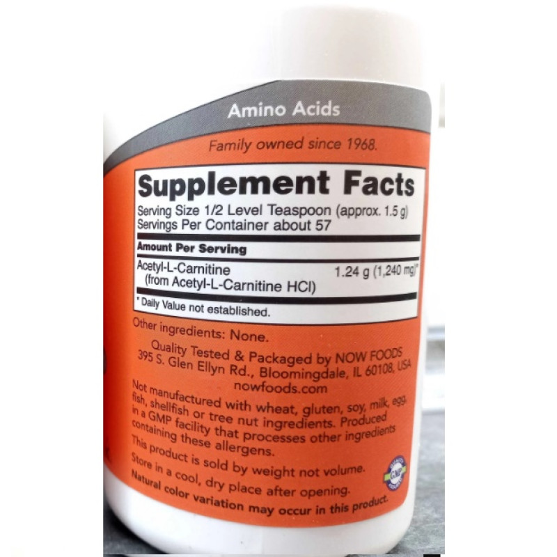 Комплекс Ацетил/Карнитин NOW Foods Acetyl-L-Carnitine powder 85 g /56 servings/