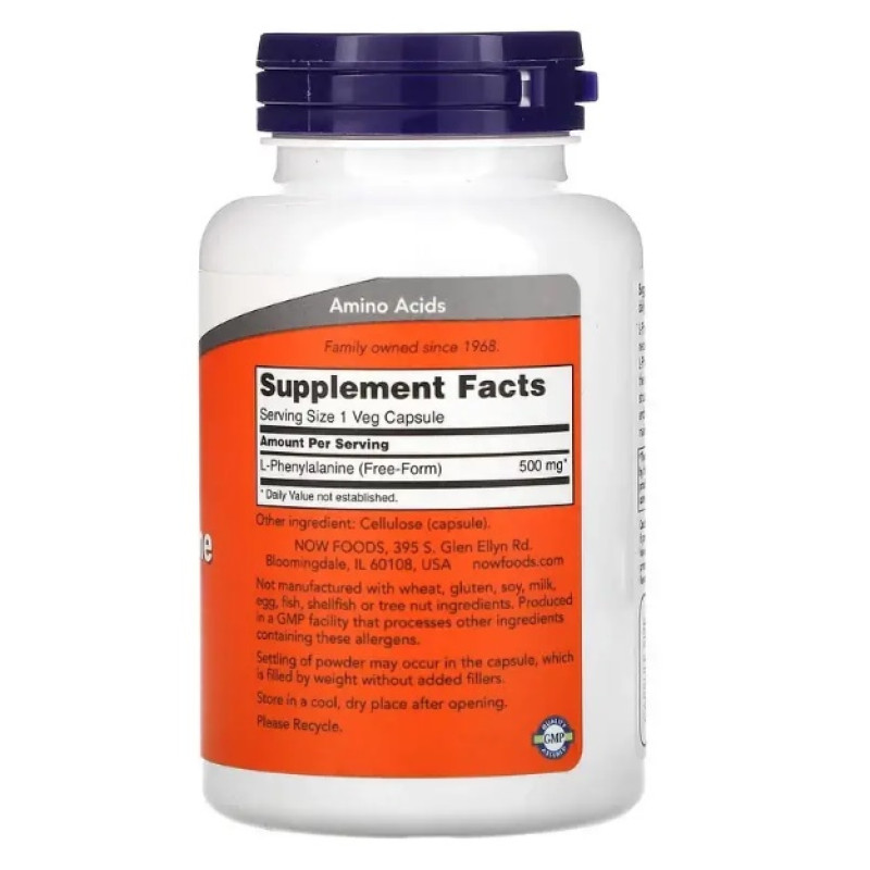 Фенилаланин NOW Foods L-Phenylalanine 500 mg 120 Veg Caps
