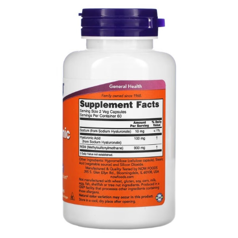 Комплекс для суглобів NOW Foods Hyaluronic Acid with MSM 120 Veg Caps