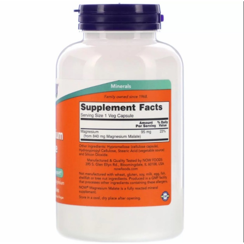 Мікроелемент Магній NOW Foods Magnesium Malate 180 Veg Caps