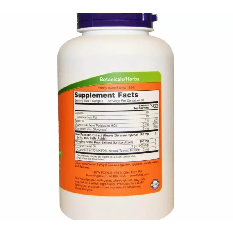 Комплекс для здоров'я передміхурової залози NOW Foods Prostate support 180 Softgels